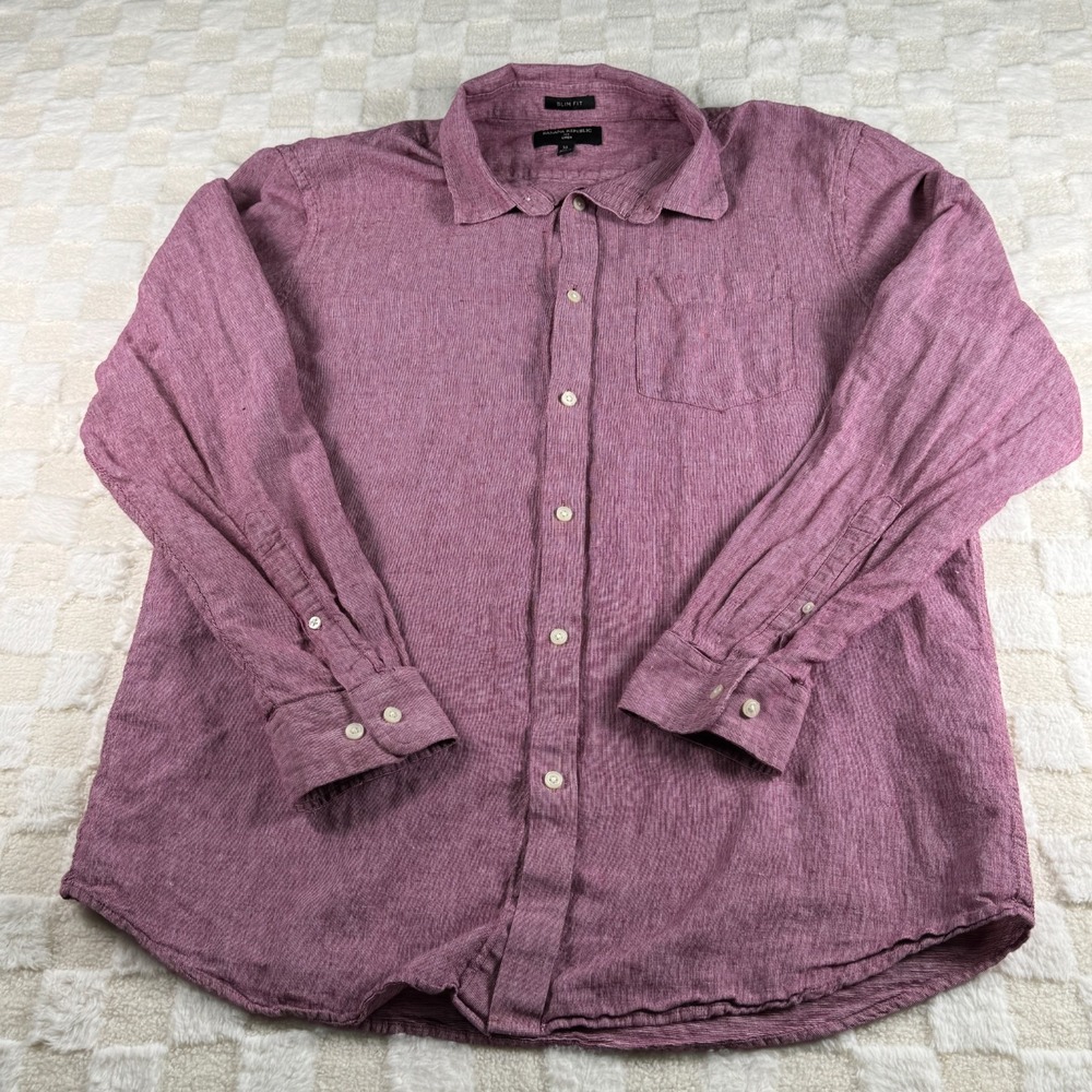 Banana Republic‎ Men's Long Sleeve Linen Button Up Shirt Size XL Dark Pink